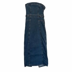 Good American Strapless Midi Denim Dress - Dark Blue